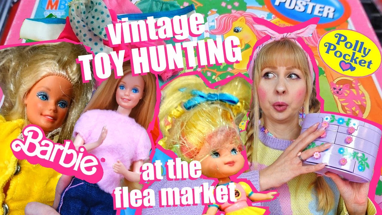 Vintage TOY HUNTING at the flea market - 90s Polly Pocket 80s Barbie, Lil Secrets, girl toys & dolls