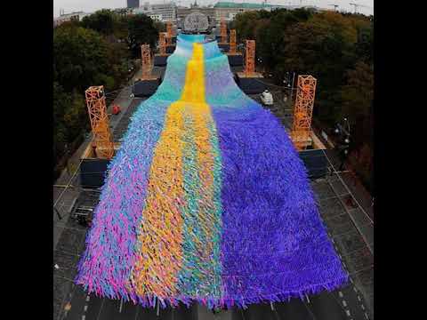 120,000 colourful fabric ribbons in this art installation by Poetic Kinetics