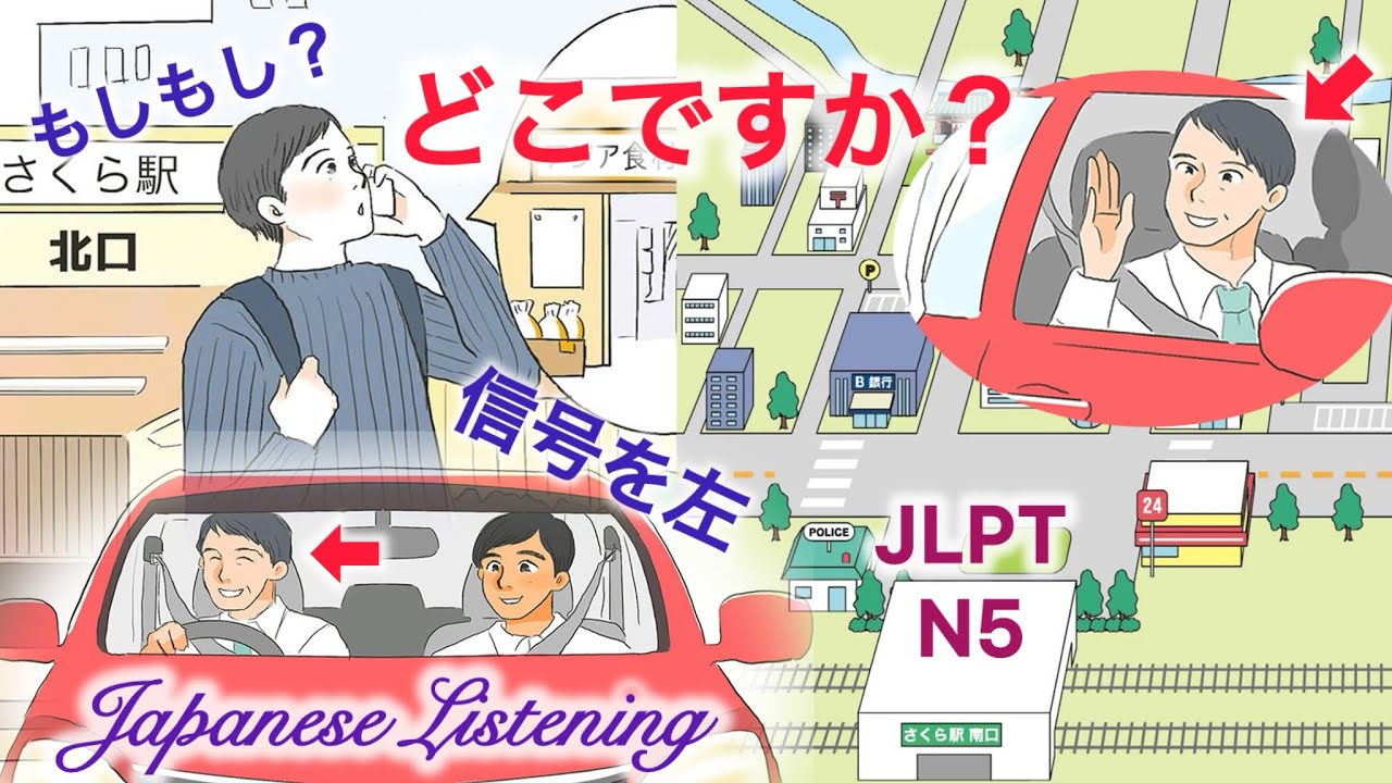JLPT N5 N4 study easy Japanese 道案内 地図の見方 Japanese Listening practice 听力 练习 学习日语