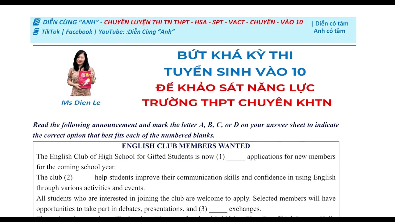 🔥 LUYỆN THI VÀO LỚP 10: CHỮA ĐỀ KHẢO SÁT CHUYÊN KHTN
