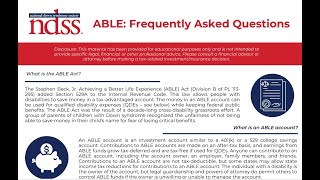 ABLE: Frequently Asked Questions