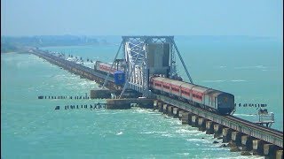 Train on Water || Train crossing Sea || World most Dangerous Pamban Sea Rail Bridge