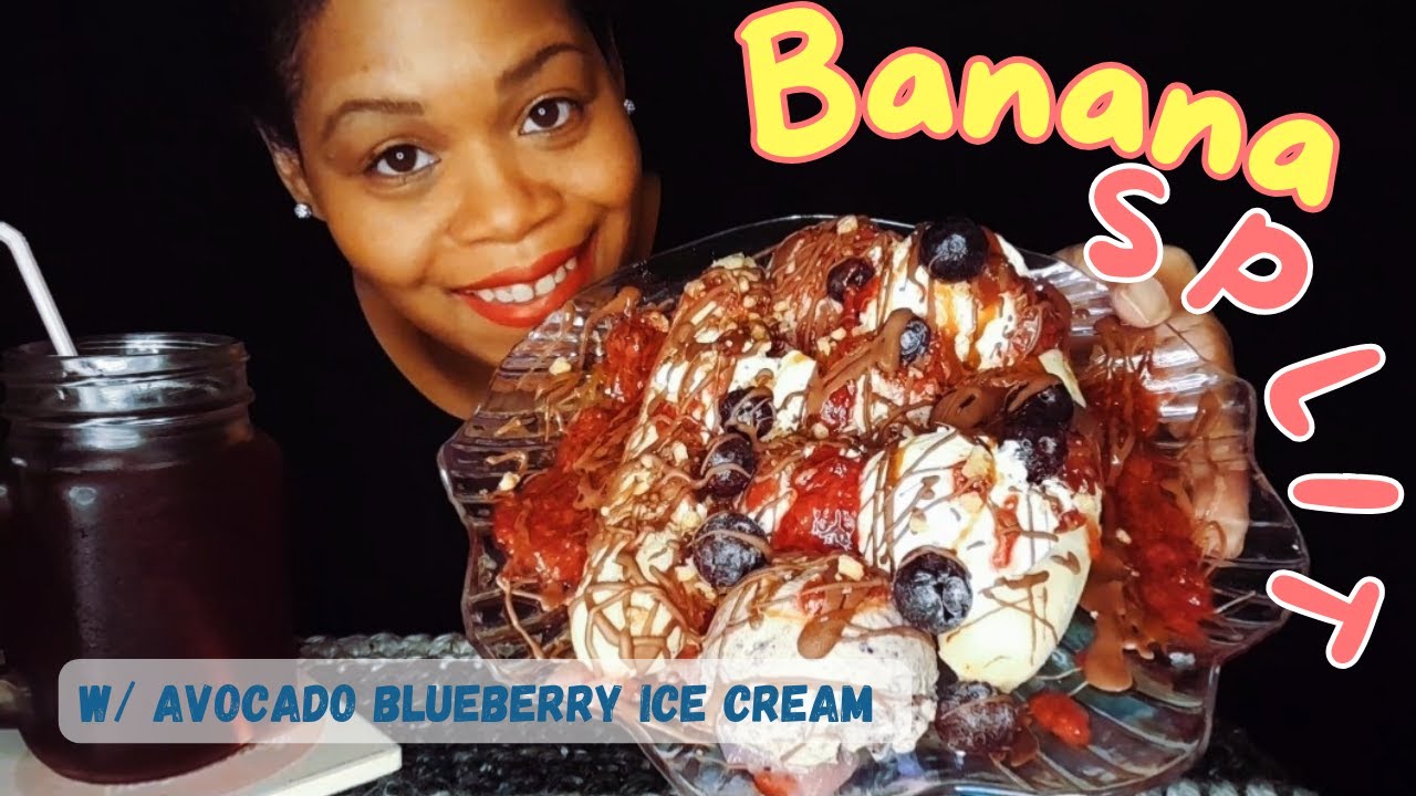 Avocado Blueberry Ice Cream in a BANANA SPLIT?! ASMR Fruit Eating