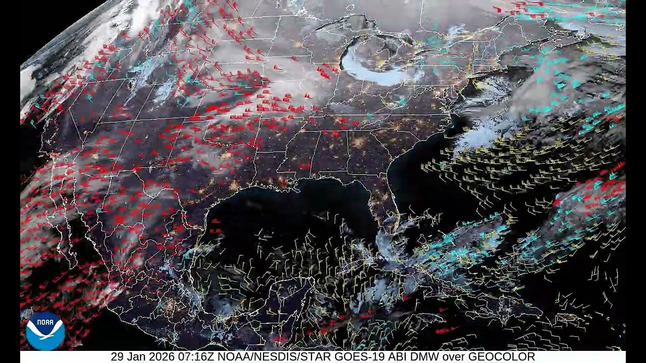 GOES Satellite shows the Polar Vortex in action as cold air sweeps into the lower 48 states.