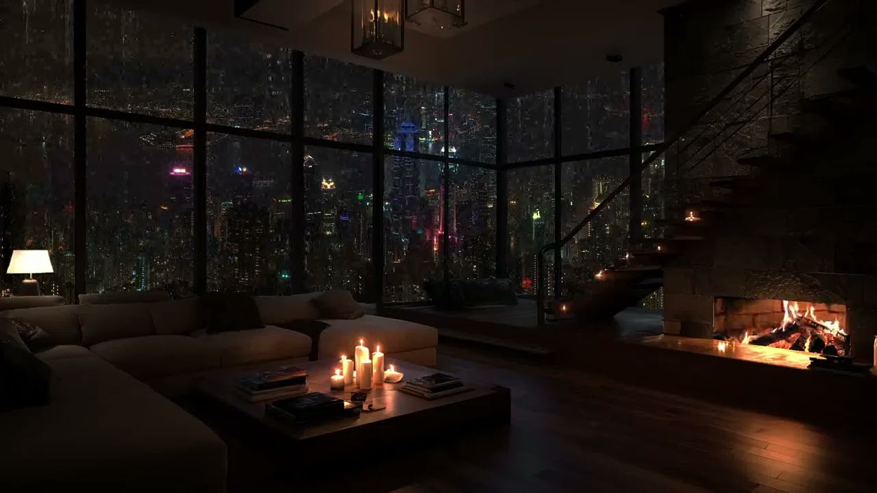 🏙️🌧️ Rainy City Nights – Warm Room and Fireplace Sounds for Peaceful Sleep