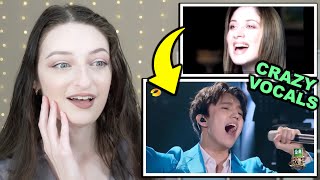 MALE singers hitting FEMALE high notes reaction!! crazy vocal covers