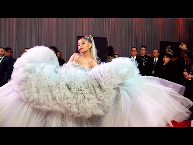 Ariana Grande Gray Strapless Ball Gown 2020 Grammys Red Carpet - YouTube