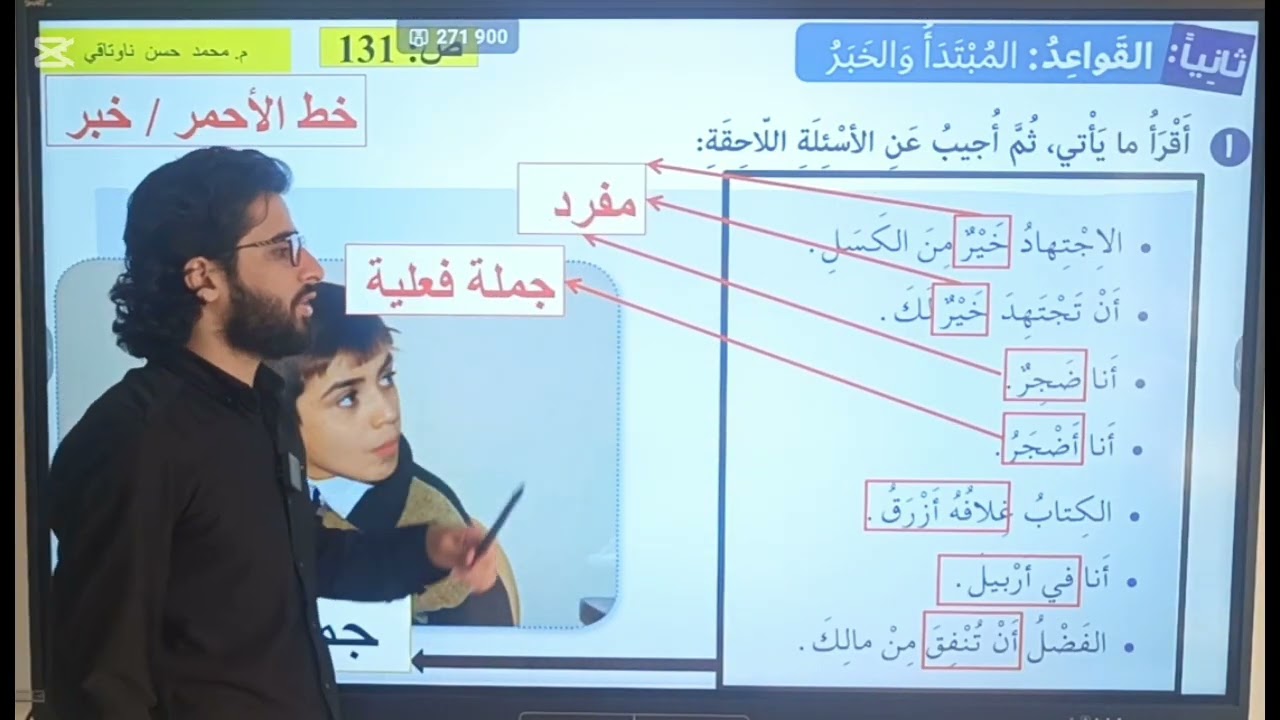 عەرەبی پۆلی9: بەشی 4 (وانەی 3) - الوحدة 4 (الدرس 3) المبتدأ والخبر ... تاقیکردنەوەی نیشتیمانی