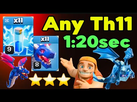 NEW UPDATE🔥TH11 ZAP DRAGON WITH 11LS 11DRAG ATTACK STRATEGY | Th11 best Air Attack in clash of clans