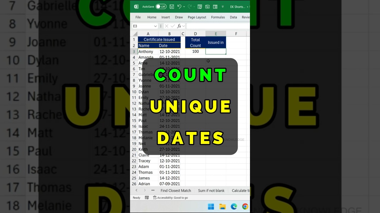 How to Count unique Dates in Excel