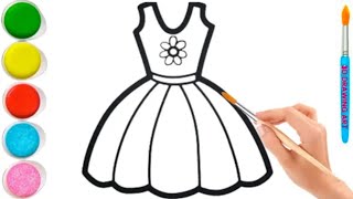 Cute Dress 👗🌈 Drawing Colouring for kids || Easy Beautiful Dress Drawing for kids and toddlers...