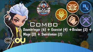 Magic Chess: Go Go || Combo Dawnbringer 6 + Exorcist 4 + Bruiser 2 + Mage 2 + Swordsman 2