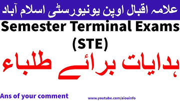 Semester Terminal Exams (STE) Important Instructions for PGD MA M.Sc M.Com MBA MPA M.Ed | AIOU INFO