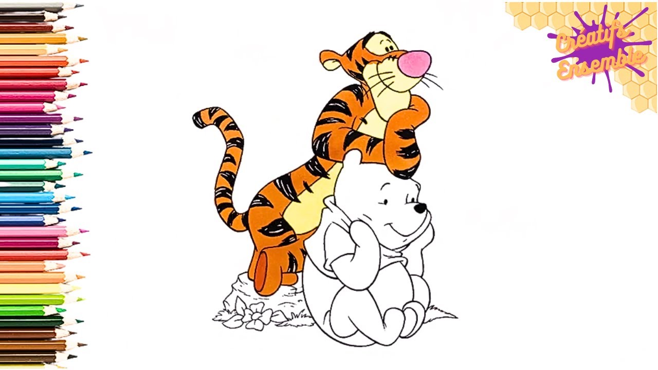 Coloriage de WINNIE L'OURSON et TIGROU | Apprendre à dessiner, dessin