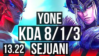 YONE vs SEJU (TOP) | 7 solo kills, 8/1/3, 400+ games | KR Grandmaster | 13.22
