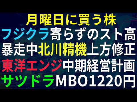 【あすの株相場】6月22日(月) フジクラ寄らずのスト高、来週は？ / 北川精機、株価乱高下中での上方修正 / IneとJET宣誓書違反 / Jフロント、3Dが買い / サツドラMBO / エンジ中計