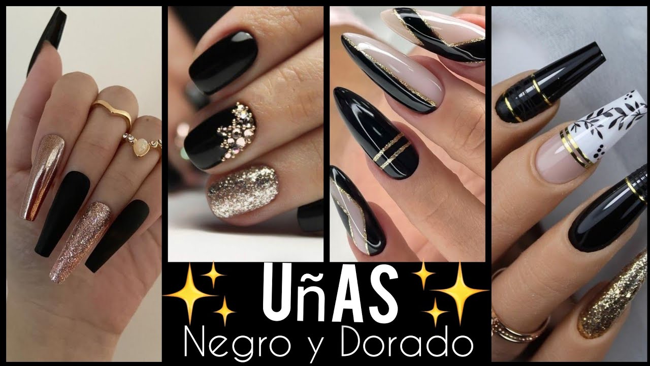 DISEÑOS DE UÑAS NEGRO Y DORADO ✨ NAILS BLACK #trendsnails #desingnails2022  #fashionnails #uñas2022 - thptnganamst.edu.vn