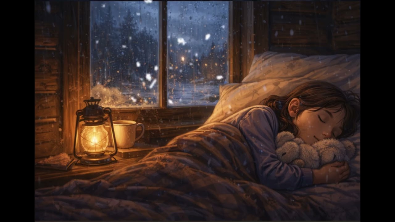 8H Cozy Winter Sleep Music | Flute & Piano | Snowy Night Indoors