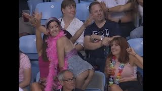Woman in crowd twerking during Rugby sevens at the Commonwealth Games