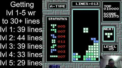 NES Tetris no rotation lvl5 start 38 lines [World Record]