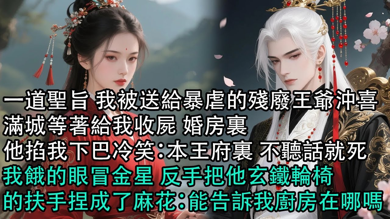 【一口氣看完】一道聖旨 我被送給暴虐的殘廢王爺沖喜，滿城等著給我收屍 婚房裏，他掐我下巴冷笑：本王府裏 不聽話就死，我餓的眼冒金星，反手把他玄鐵輪椅的扶手捏成了麻花：能告訴我廚房在哪嗎