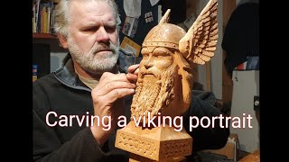 woodcarving a viking bust