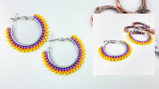 Boncuklu Halka Küpe Yapımı. Beaded Hoop Earrings Making. Beading Tutorial