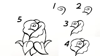 How To  Draw A Rose Super Easy Steps تعليم رسم وردة سهلة جدا وجميلة للمبتدئين خطوة بخطوة