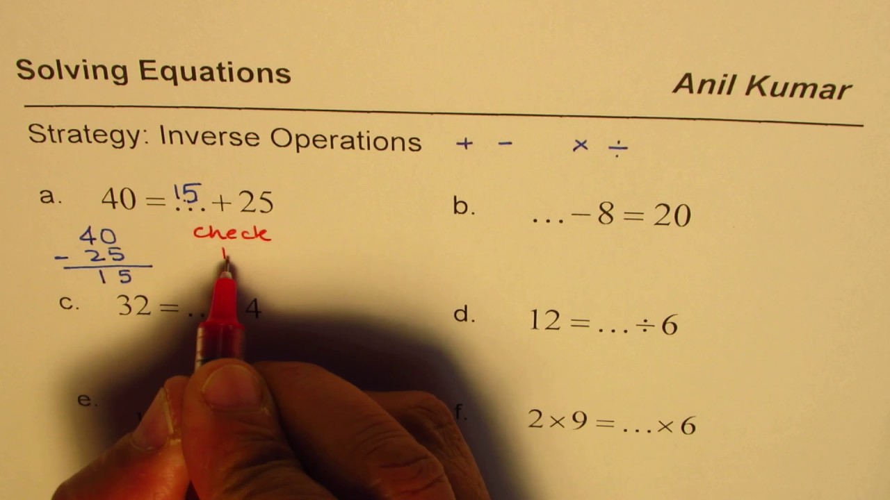 Solve Simple Equations with Inverse Operations - EDEXCEL - GCSE - SAT