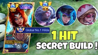 HILDA 1 HIT SECRET BUILD AND EMBLEM! HILDA BEST BUILD 2023 - HILDAMLBB