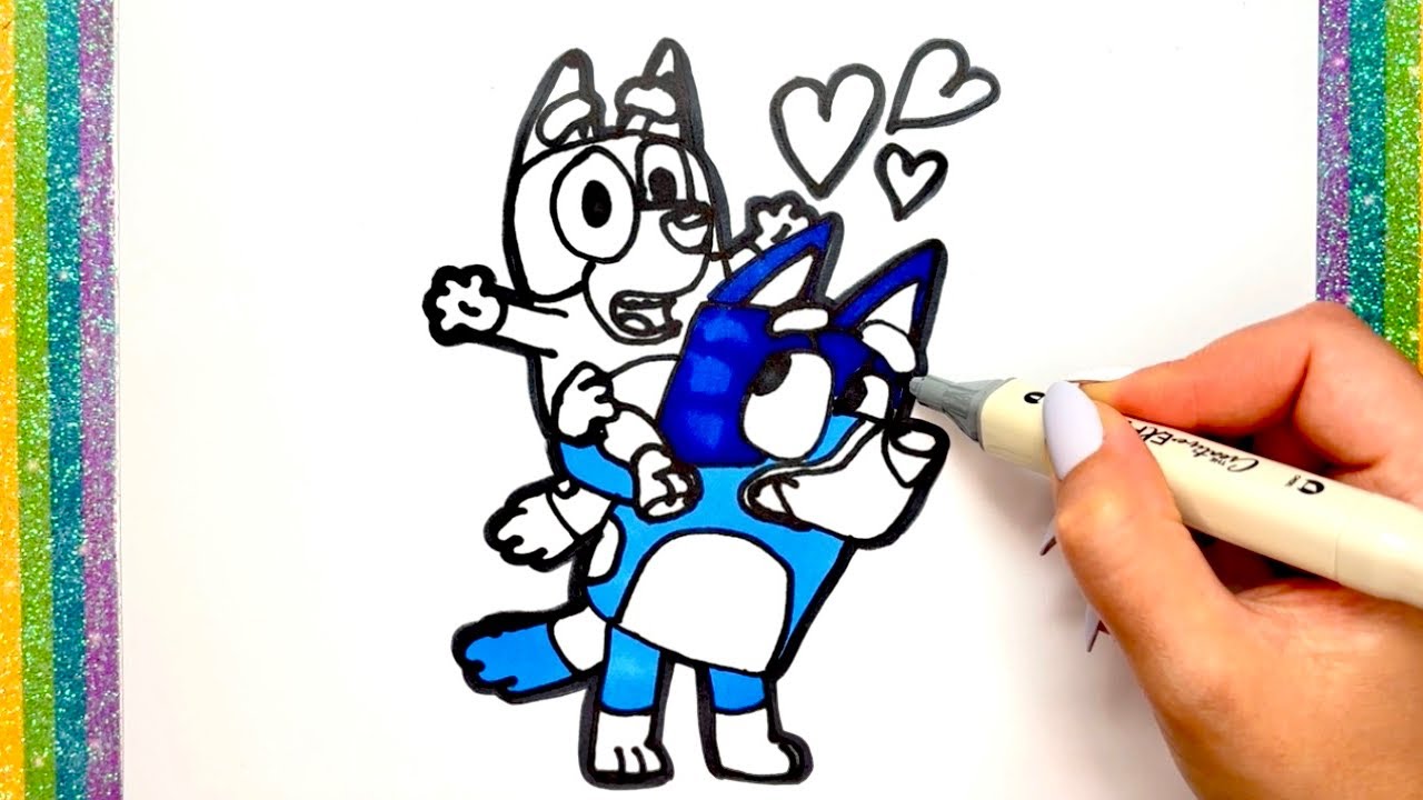 Bluey and Dad Drawing & Coloring for Kids and Toddlers | How to Draw ...