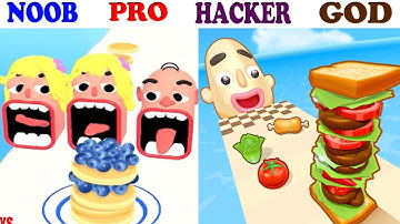 NOOB vs PRO vs HACKER vs GOD in Pancake Run vs Sandwich Runner Gameplay - PikaName All Level Game