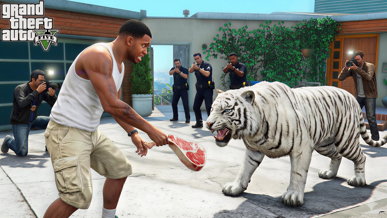Franklin Tries To Catch The New Rare White Tiger In Gta 5 ! (GTA 5 mods)