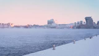 Sun rises over a frozen Oslo