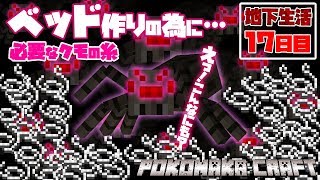 【ぽこなかくら＃267】地下生活17日目！そろそろ本気でベッド作りをしたい！！ってかベッド作りに必要なクモの糸の数って…【マインクラフト】