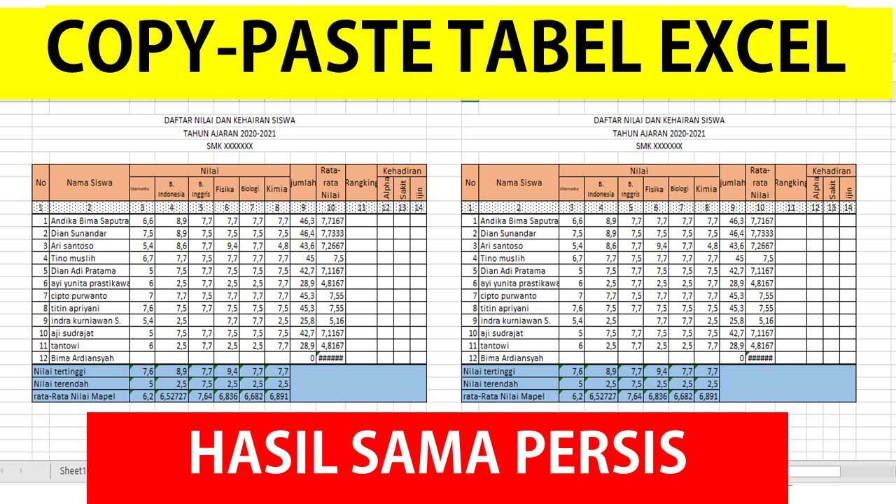 Cara Copy Paste Tabel Excel Hasil Sama Persis