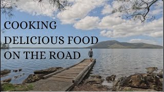 Road trip and cooking delicious food on the road.