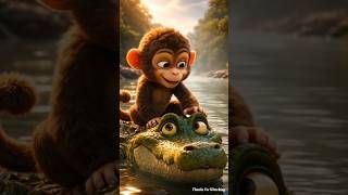 Monkey vs Crocodile 🐊 #shorts #monkey #crocodile #moralstory #animalstory