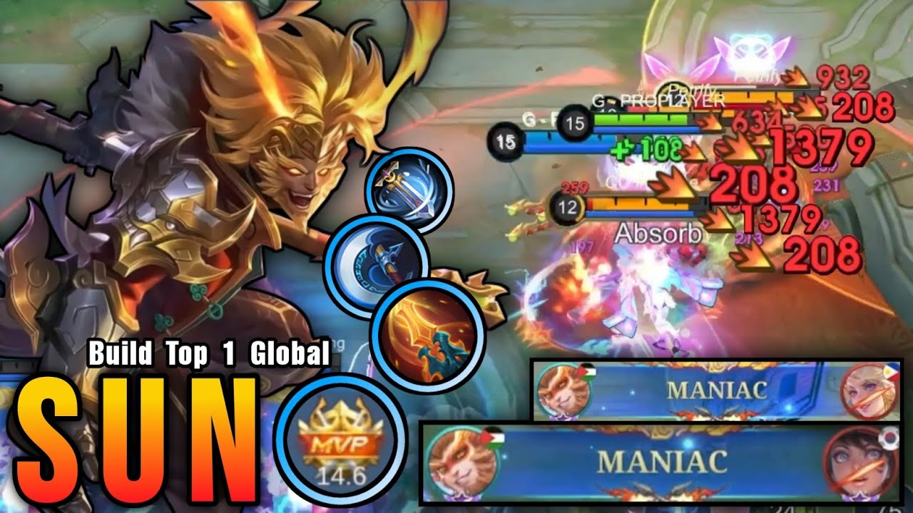 2x MANIAC!! Unstoppable Sun with Brutal Critical Damage!! - Build Top 1 Global Sun ~ MLBB
