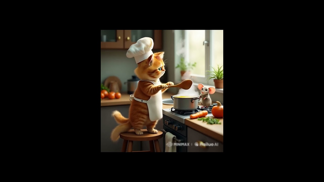 Chef Cat Cooking For Cute Mouse