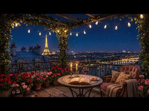 Midnight Paris Balcony Jazz | Smooth Piano Jazz with Eiffel Tower Night Views for Focus & Relaxation