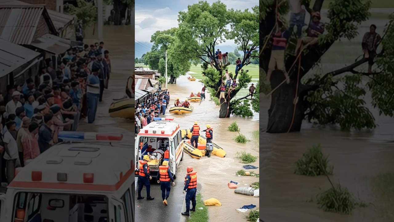 😭🚨🚑🚨Flood Rescue Turns Dangerous as People Fall from Tree 😭🚨🚑🚨🚑🚑🚑