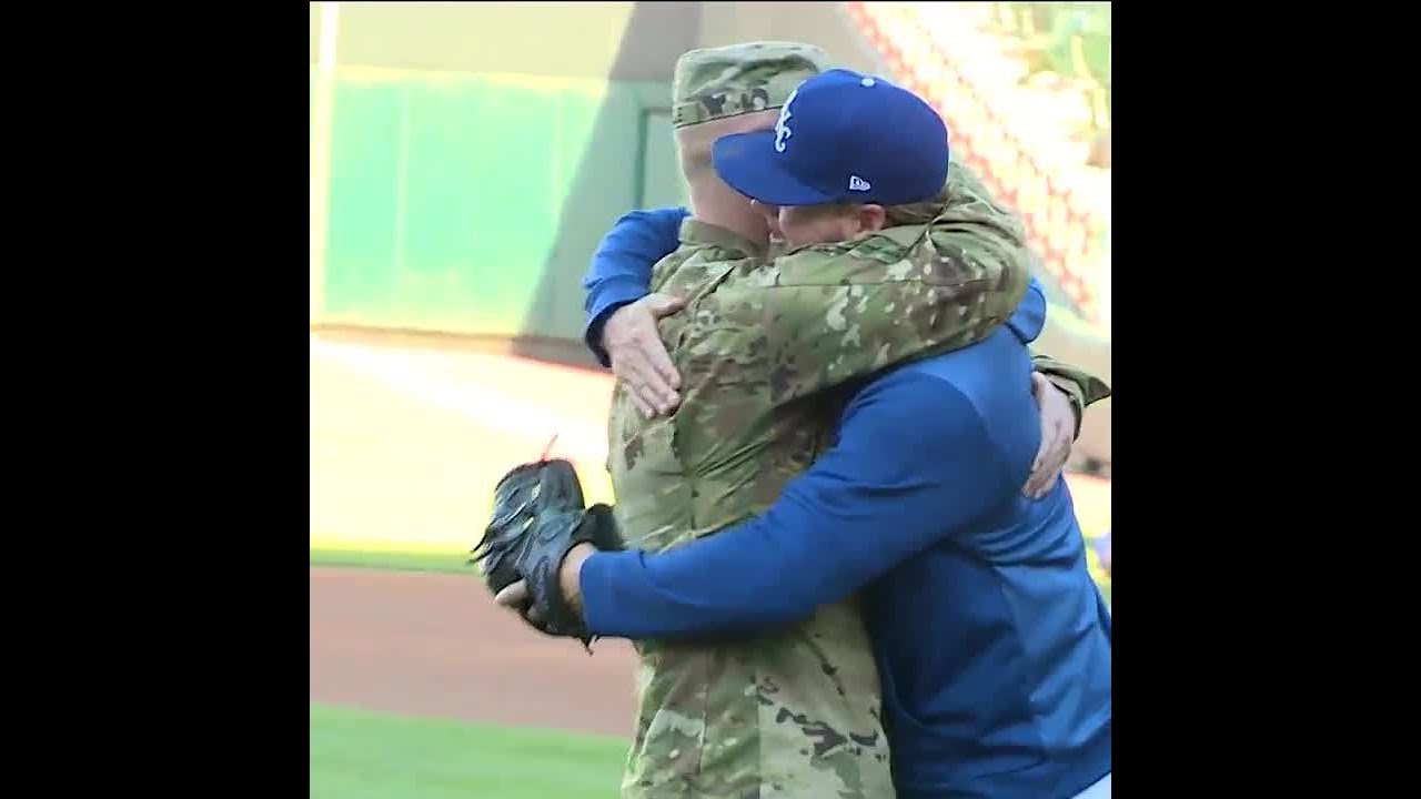 OKC Dodgers pitcher gets amazing surprise when brother home from Afghanistan throws out first pitch