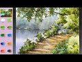 Landscape watercolor - Lakeside (color name view, watercolor material) NAMIL ART