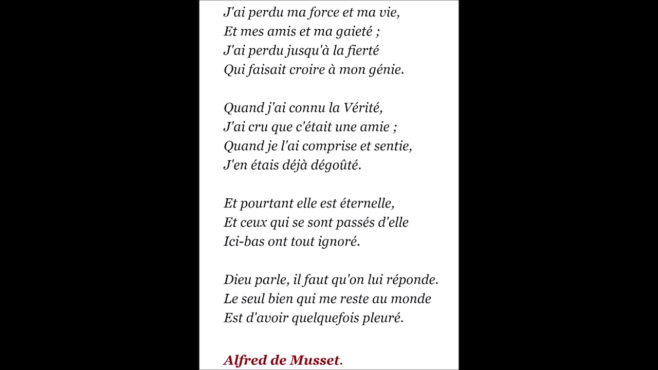 poésie "Tristesse" d'Alfred de Musset - YouTube
