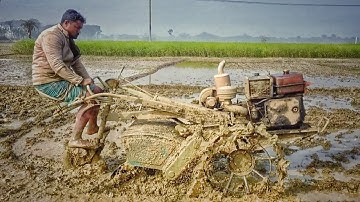 Smart Driver VS Power Tiller Video // Power tiller tractor with rotavator in mud // Agriculture BD