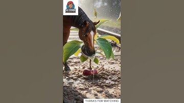 Horse saved the apple tree from drying up by watering it 😭#ai #save #tree #horse