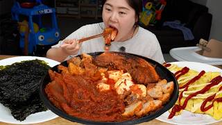Delicious Soft Tofu Pork Belly Kimchi Jjim Mukbang During Morning Sickness! (^^*) screenshot 2