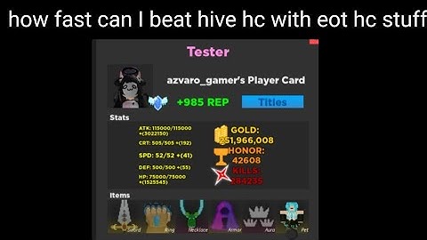 Rpg simulator - How fast can I beat hive hc with eot hc items