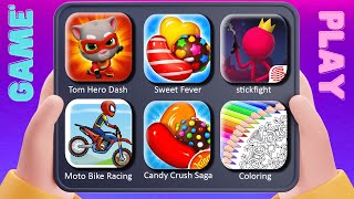 Talking Tom Hero, Sweet Fever, stickfight, Moto Bike Racing, Candy Crush Saga, Coloring | Gameplay27 screenshot 1